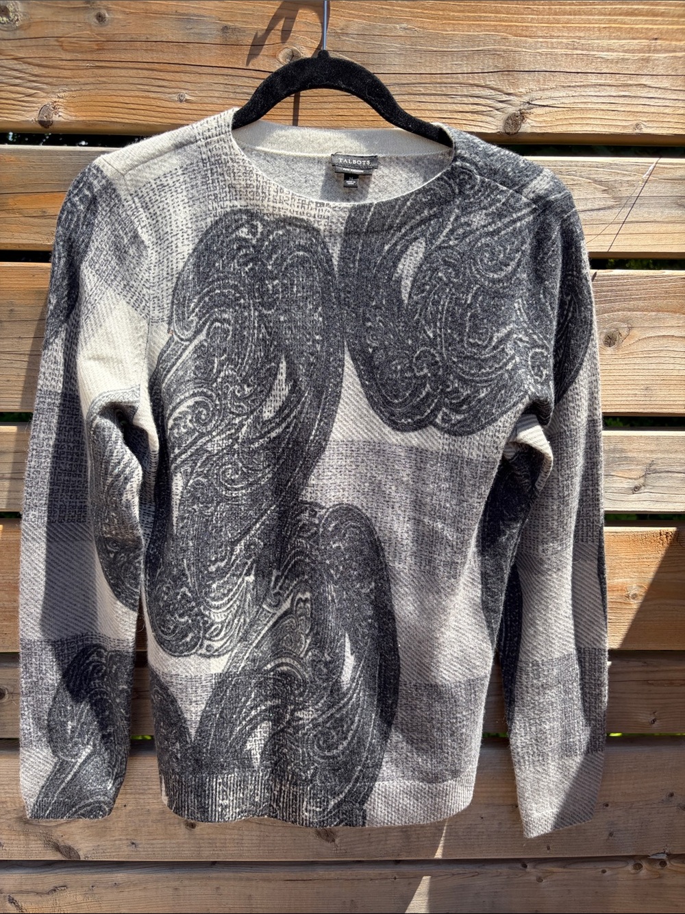 Talbots Black and Gray Paisley Crewneck Sweater